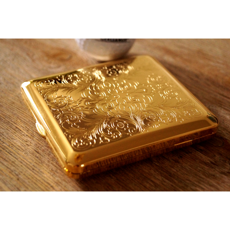 GERMANUS Cigarette Case with Genuine Gold-Design Rose-Floral Engraving