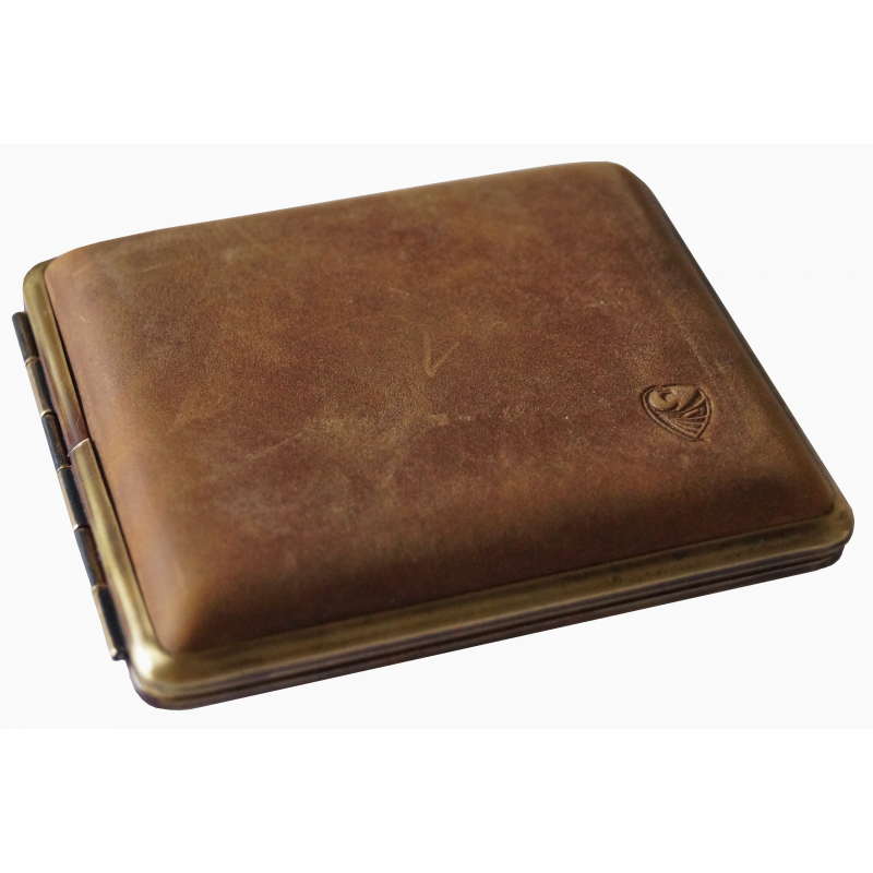 Vintage Cigarette Case Brass and Faux Leather Germany / Cigarette Holder /  Collectible Tobbacciana / Hard Wallet Pocket Case 