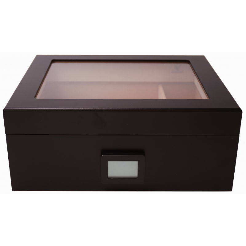 Humidor Glass Top Handcrafted Cedar With Front Digital Hygrometer