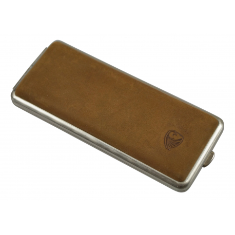 GERMANUS Cigarette Case Metal with Deer Leather Application - Made in Germany - Design Long Wild Bull