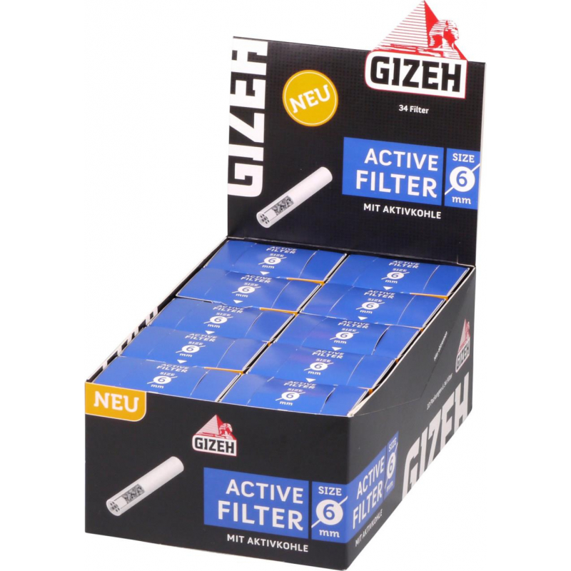 Gizeh 7-21014-30 Active Filter, Charcoal with Activated Carbon Included,  Ceramic Caps on Both Ends, 10 Pieces, Diameter 0.3 inches (8 mm) x Length  1.4